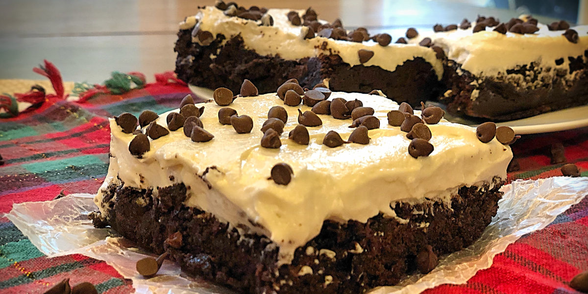 Deluxe Chocolate Chip Brownies with Cream Cheese Icing - Namaste Recipes