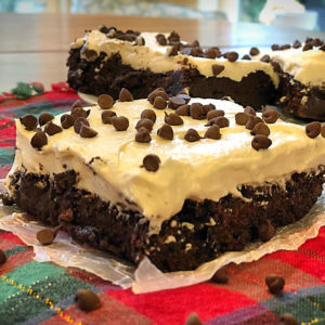 Deluxe Chocolate Chip Brownies with Cream Cheese Icing